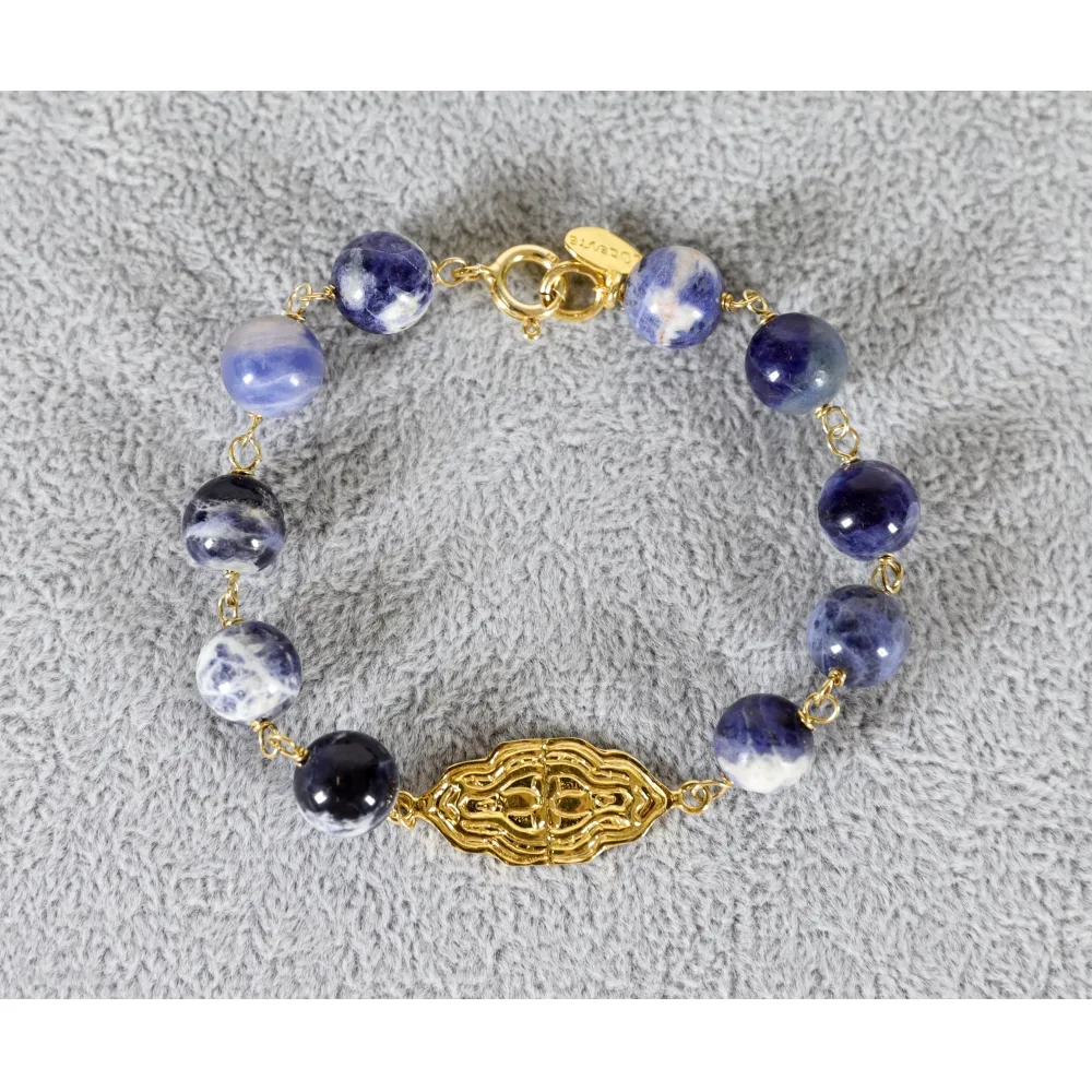 Pulseira Azul Medalha Recortada Prata Dourada 