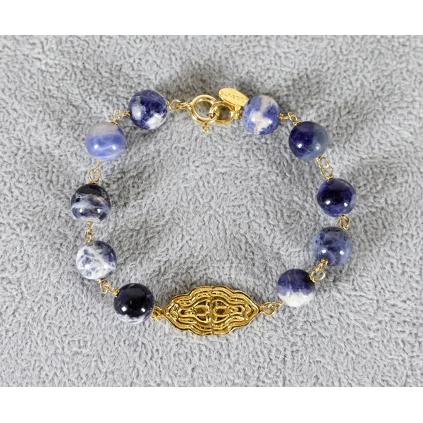Pulseira Azul Medalha Recortada Prata Dourada 