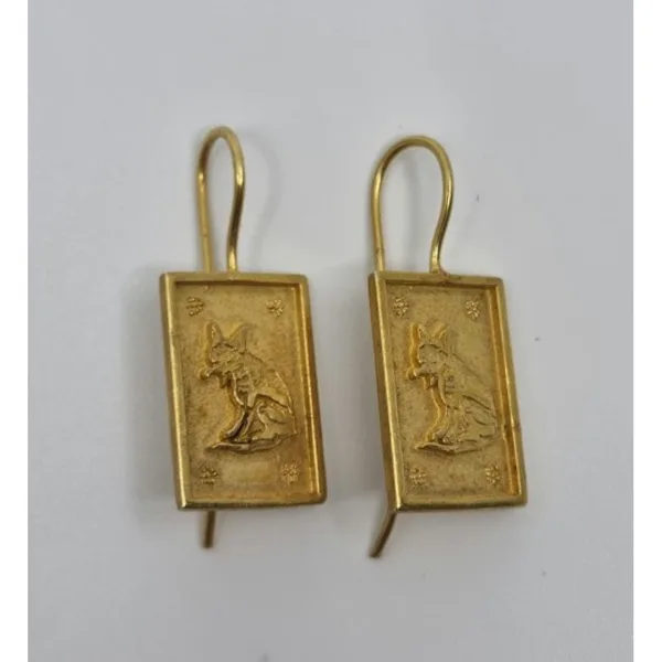 Brincos Gancho de Prata Dourada Azulejo Gato 